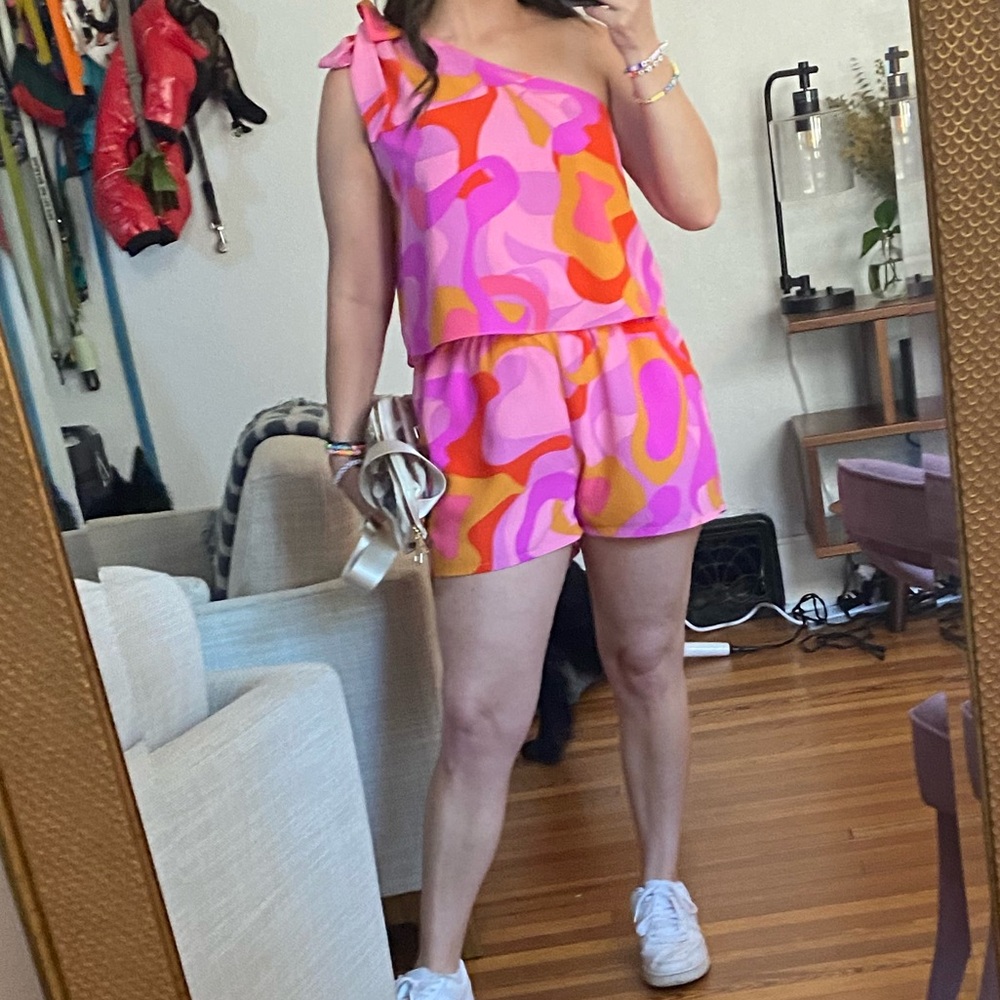 Pink Dream One Shoulder Tie Romper